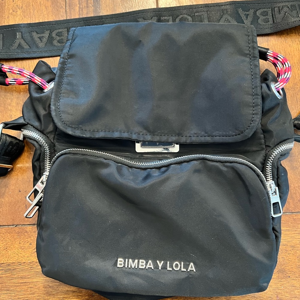 Bimba y Lola Black Nylon Crossbody Drawstring Pouch Bag